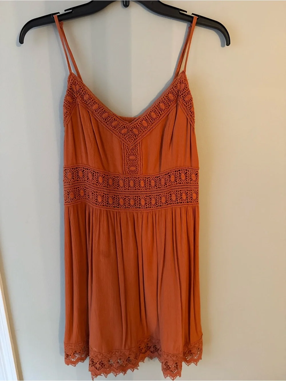 Rust Orange Crochet-Trim Spaghetti Strap Dress - Picture 1 of 2